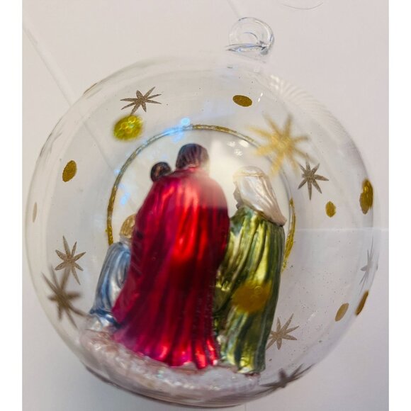 Holy Family Jesus Hand-Painted Nativity Scene Glass Christmas Ornament Table Top - Picture 4 of 4